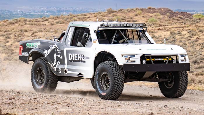 Unlimited Truck Legends race vehicle number L29 at speed, Brad Person
