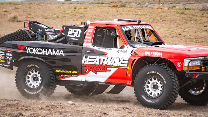 Unlimited Truck SPEC race vehicle number 250 at speed, Nick Isenhouer